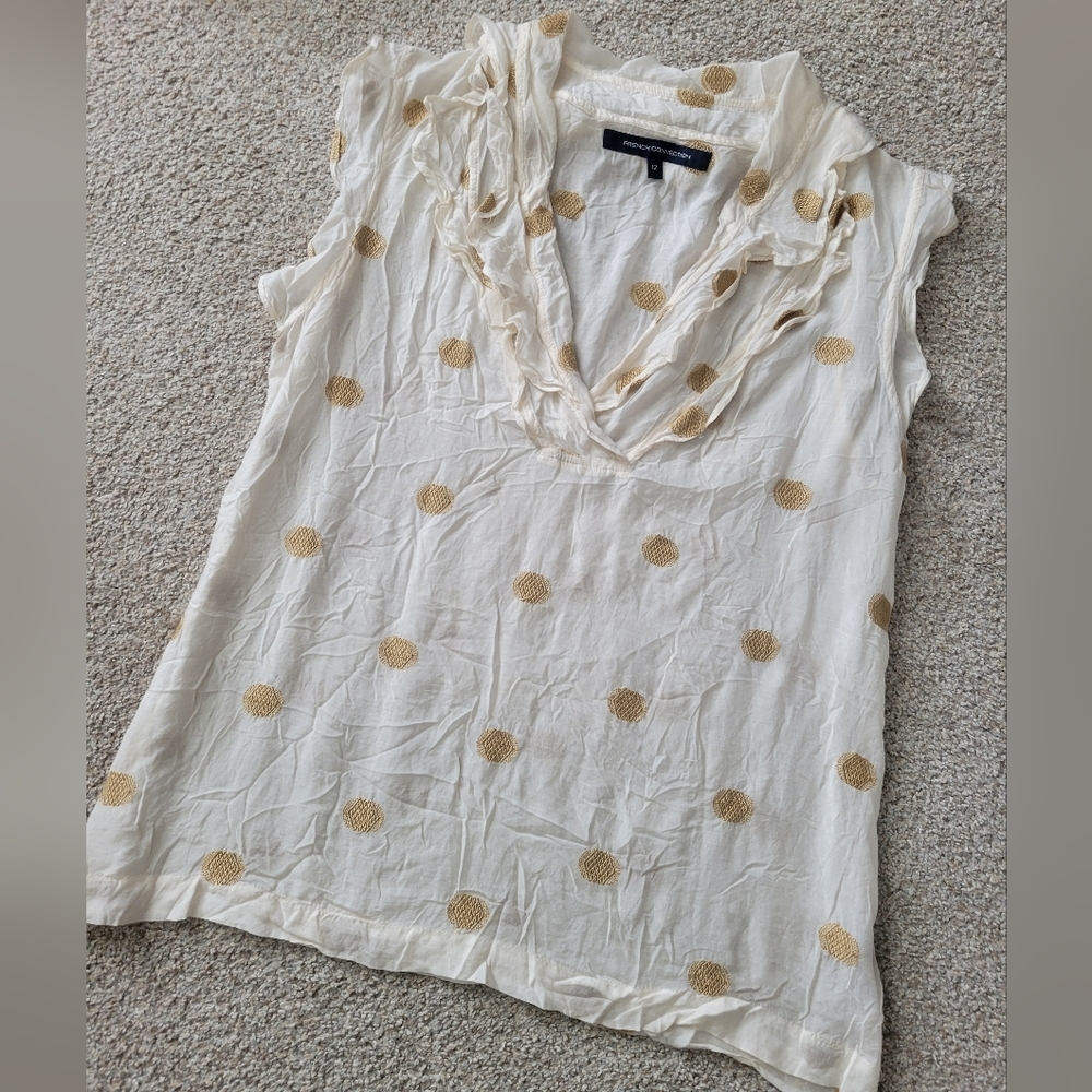 French Connection Sheer Top with Flutter Collar and Sleeves sz 12